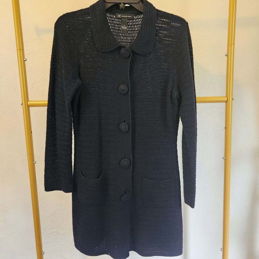INC International Concepts Cardigan Sweater Size S Black Cotton Knit